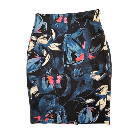 RW & CO Blue Floral Pencil Skirt Sz 6 - Picture 1 of 6